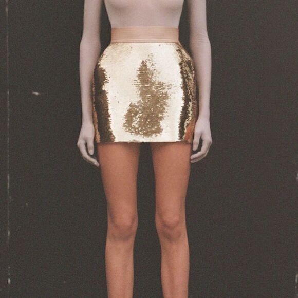 Alex Perry Delon Sequined Mini Skirt Gold - Picture 4 of 9